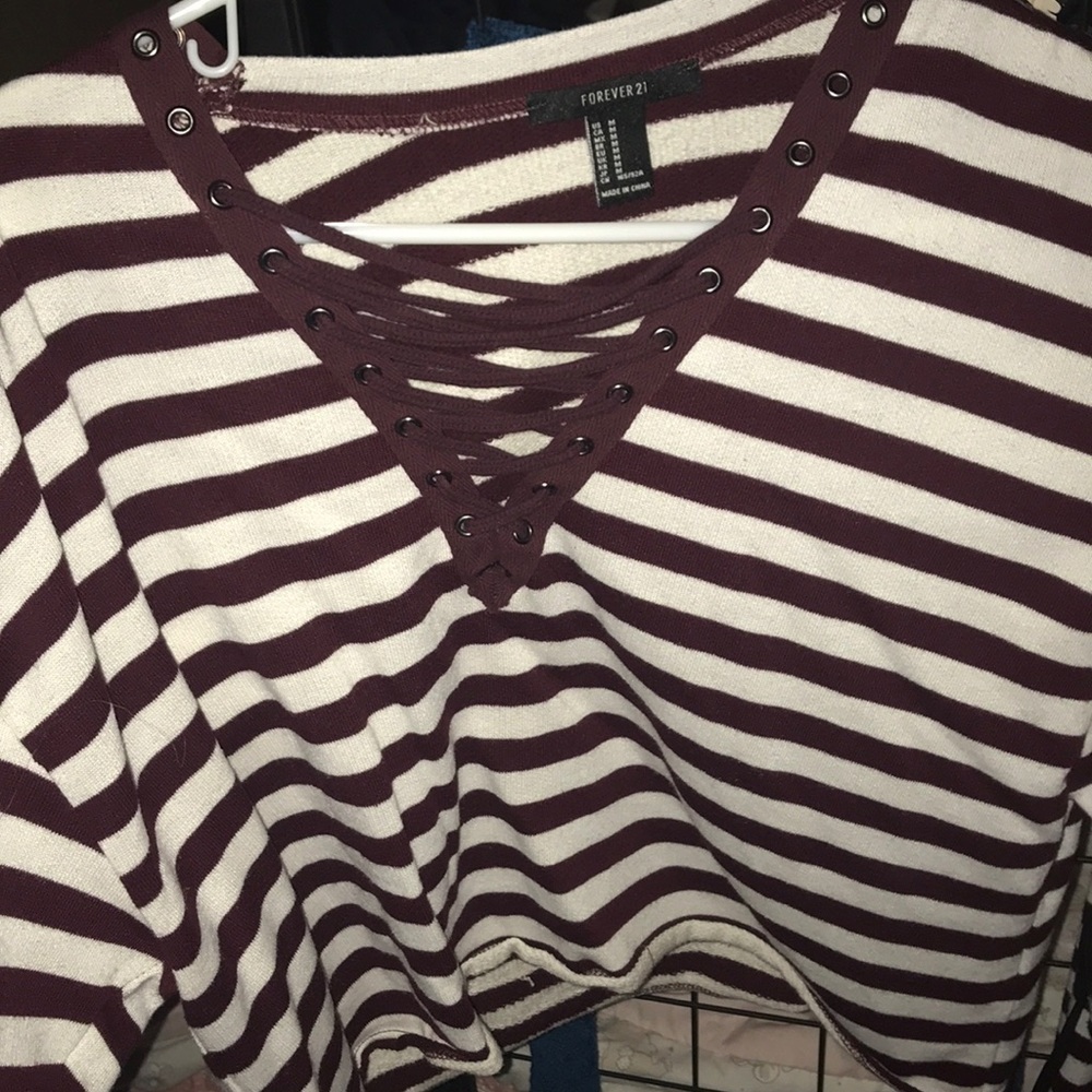 Burgundy and white long sleeve shirt